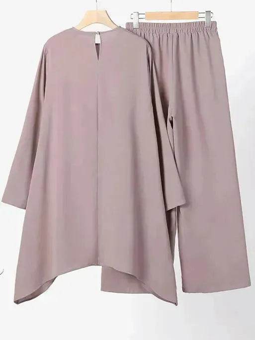 Two piece Arabset Middle East Solid Color Round Neck Pullover Midi Skirt and Pant Outdoor event ArabCo ord for Women ArabWork outfit - EX-STOCK Canada