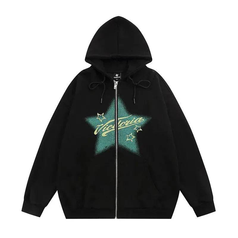 American street Star Printed Hoodie Cardigan unisex for fall winter - EX-STOCK Canada