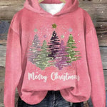 Round Neck Hooded Long Sleeve Four Christmas Trees Loose Hoodie Sweatshirt - EX-STOCK Canada
