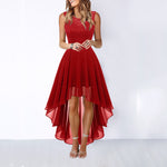 Women's Lace Patchwork Chiffon Dress – Hi-Low Swing A-Line Sleeveless | 8 Colours | XS–3XL