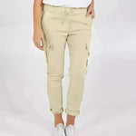 Casual Cargo Pants With Pockets Solid Color Drawstring Waist Pencil Trousers For Women - EX-STOCK CANADA