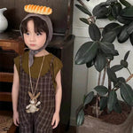 Summer Children's Plaid Overalls boy And girl Baby Unisex Mori Style Retro Jumpsuit Straight-leg Pants - EX-STOCK Canada