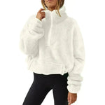 European And American Velvet Fleece-lined Women's Half Zipped Stand Collar Sweater - EX-STOCK CANADA