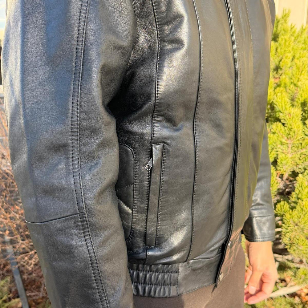 BOL Men's Double Pocket Leather Bomber Jacket 