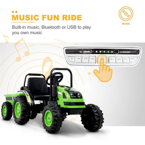 2026 6v Tractor Powered Ride-On Car Remote Control with Detachable Wagon 