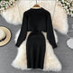 Autumn Winter Sassy Woolen Knitted Two Piece Midi Sweater Dress Outfit set - EX-STOCK Canada