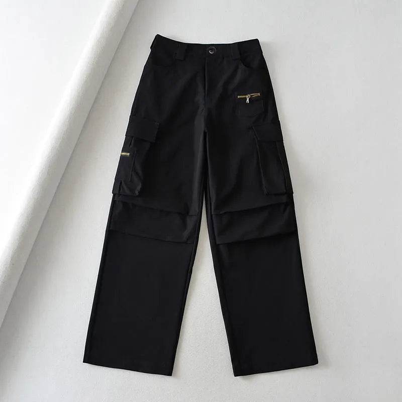 Retro High Waist Multi-pocket Cargo Pants Women - EX-STOCK Canada