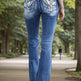 Women's Versatile And Fashionable Stretch Denim Bell Bottoms, Retro Street Style, Comfortable Embroidered Casual Jeans, Suitable For Daily Wear EX-STOCK Canada 