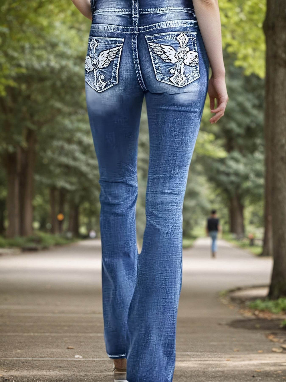 Women's Versatile And Fashionable Stretch Denim Bell Bottoms, Retro Street Style, Comfortable Embroidered Casual Jeans, Suitable For Daily Wear EX-STOCK Canada 