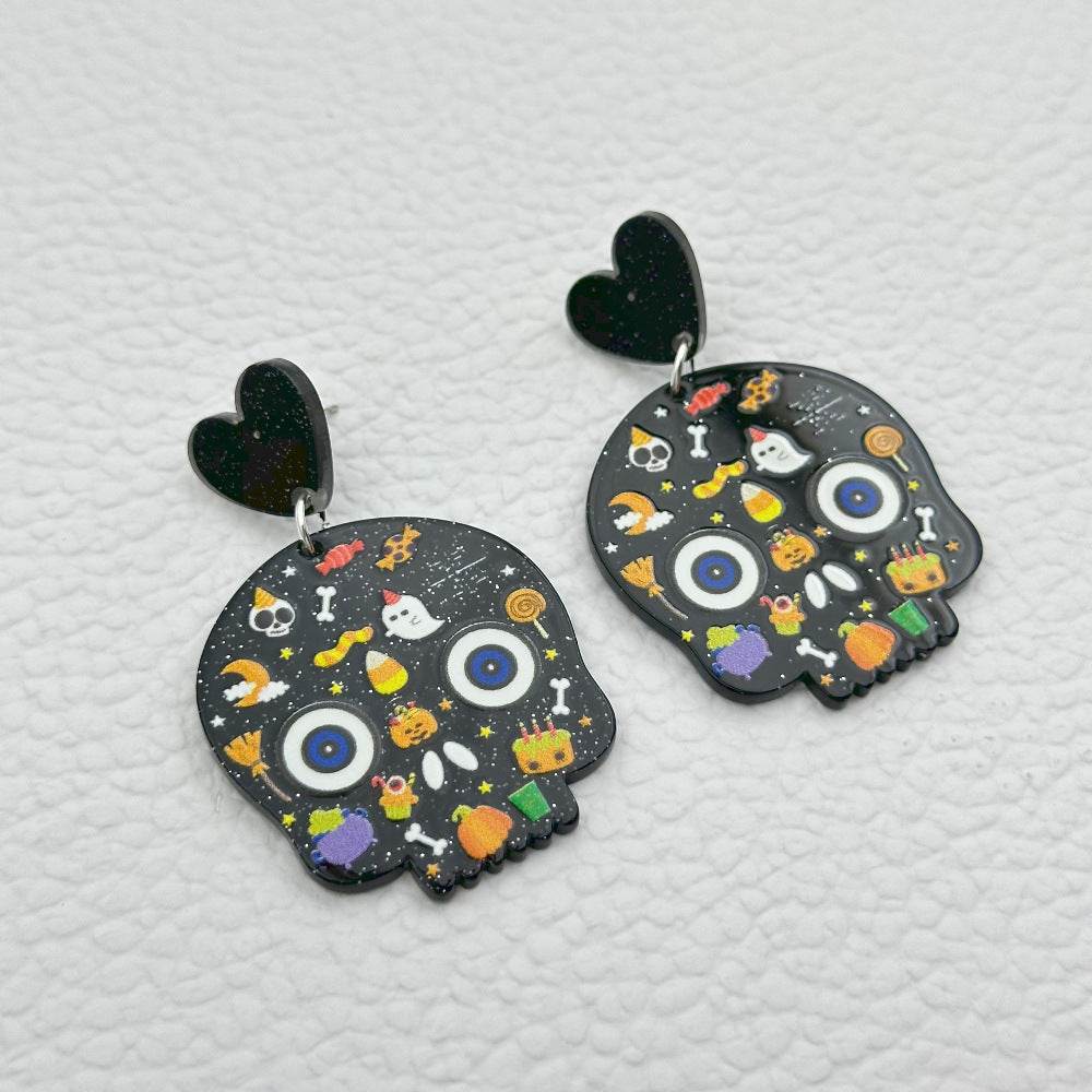 Halloween Day Ornament Colorful Ghost Eyes Funny Acrylic Earrings For Women - EX-STOCK Canada
