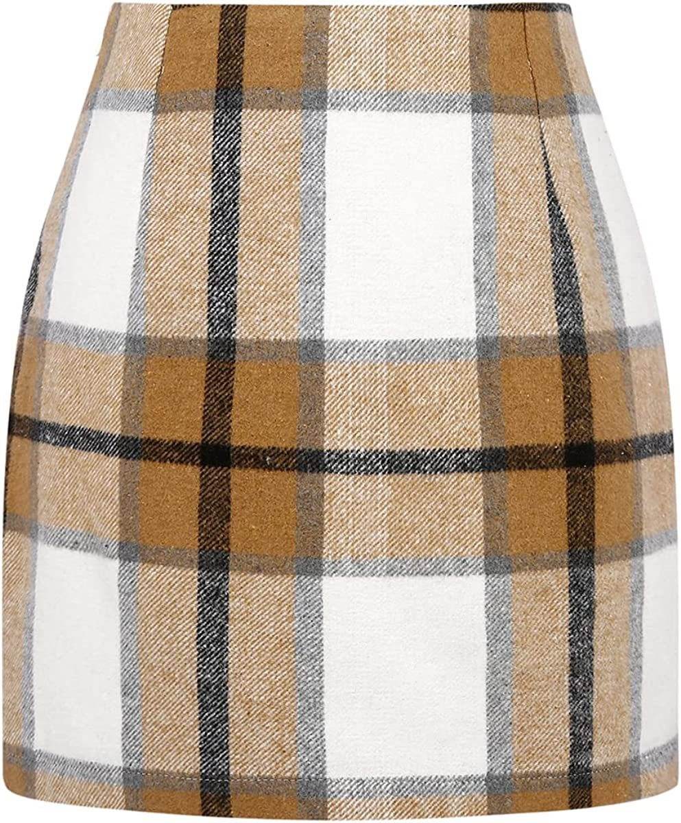 Women's High Waist Plaid Tight Pencil Wool Mini Skirt - EX-STOCK Canada