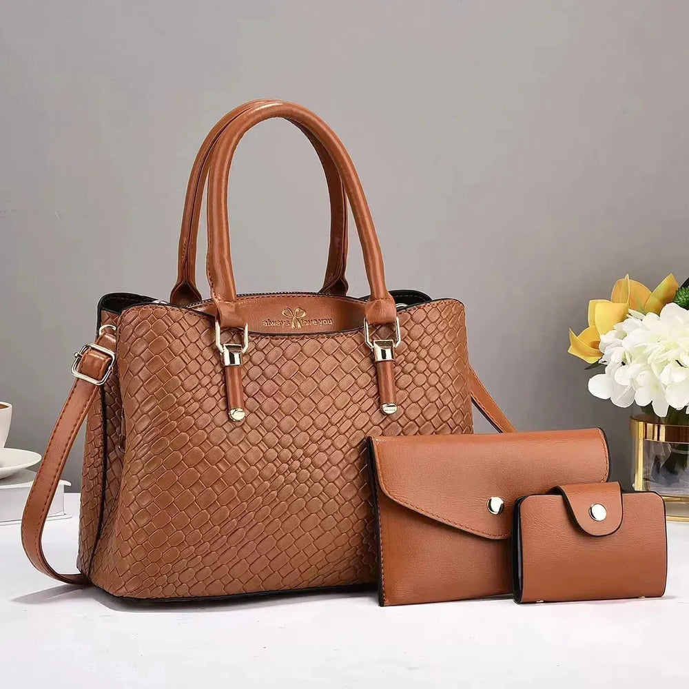 Woven Texture Three-piece Set Large Capacity One Shoulder Combination Bags women - EX-STOCK CANADA