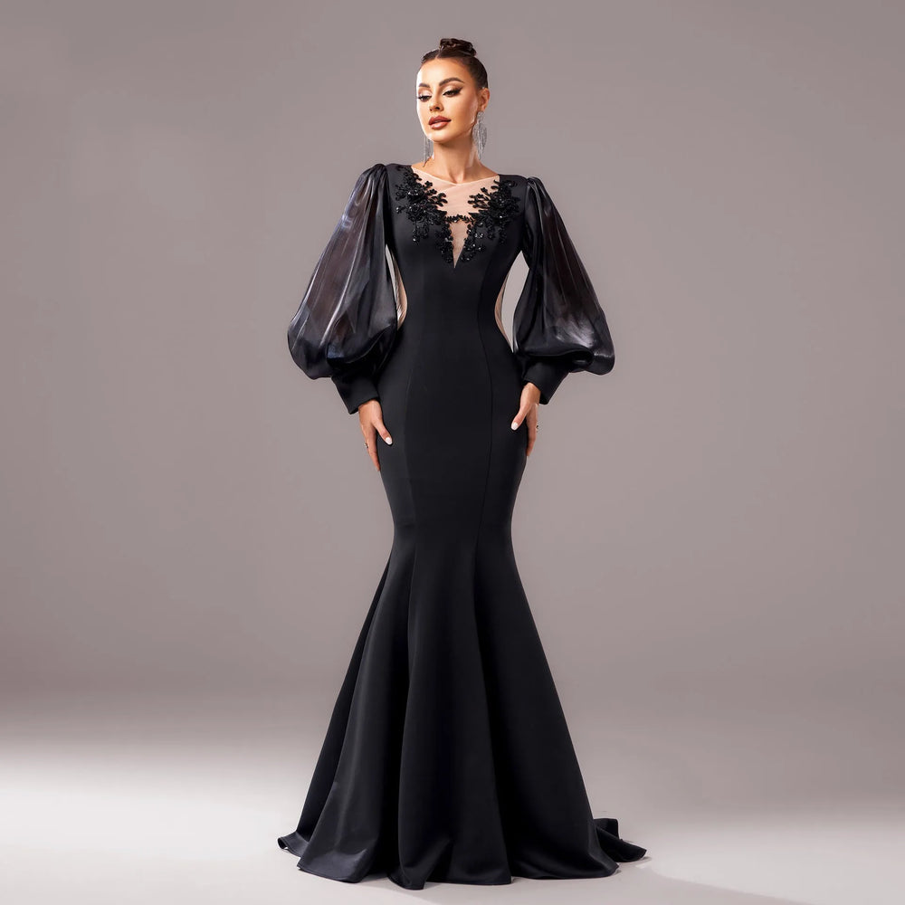 Lantern Sleeve Banquet Applique Sheath Fishtail Mermaid Dress - EX-STOCK CANADA