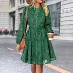 Lace Tied Long Sleeve Dress Fashion Midi Dresses Womens Clothing - EX-STOCK CANADA