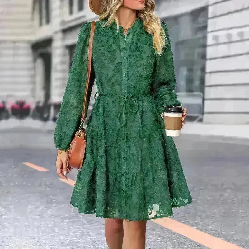 Lace Tied Long Sleeve Dress Fashion Midi Dresses Womens Clothing - EX-STOCK CANADA