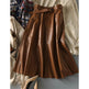 Fashion Retro All-match A- Line High Waist Formal Office Work Midi Faux Leather Skirt - EX-STOCK Canada