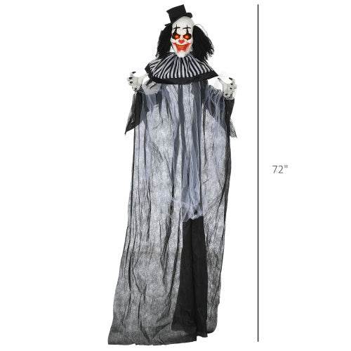 HOMCOM 6 Life Size Outdoor Halloween Decoration, Classic Black And White Striped Clown Animatronic, Sound And Motion Activated Animated Prop With Light Up Eyes Sounds - EX-STOCK Canada