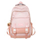 Pink backpack with visible branding on a white background
