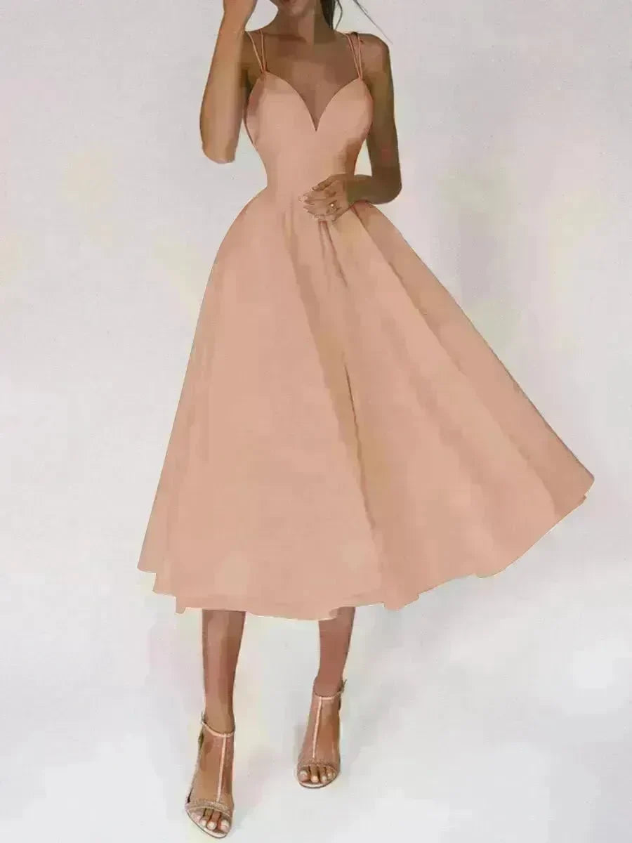 Charming V-neck Suspender Dress Summer Fashion A-Line Long Dresses For Women Sleeveless Skater Dress for Wedding cocktail evening  dinner party events - EX-STOCK CANADA
