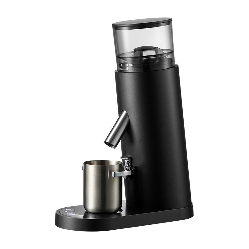 Portable electric coffee maker in stainless steel, front view