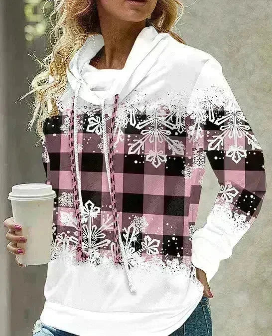 New Fashion Women's Pile Collar Printed Hoodie Pullover Top - EX-STOCK CANADA