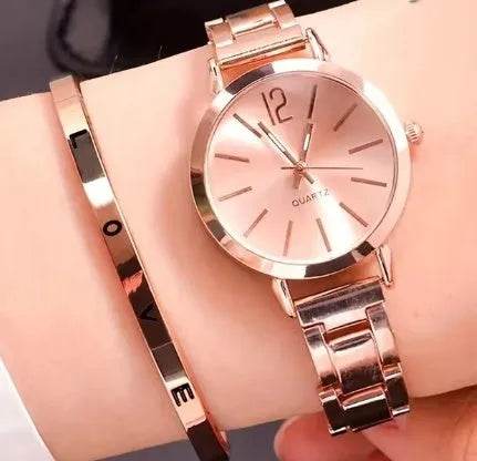 2pcs Narrow Strap Steel Strap Bracelet and Quartz Watch women - EX-STOCK Canada