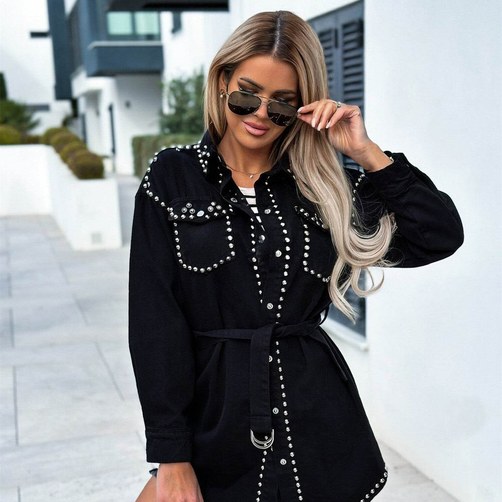 Retro Street Style Rivet Loose Denim Jacket Women EX-STOCK Canada 