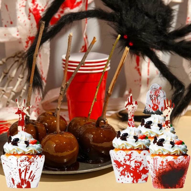 48Pcs Halloween Cupcake Toppers Wrappers Rip Kit Bloody Zombie Hand Cupcake Pick Decorations For Halloween Horror Movie Bloody Theme Birthday Party Cake Decorations Supplies - EX-STOCK Canada