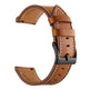 Brown leather watch strap with black buckle on a white background