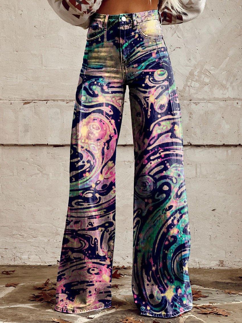 Women's Wide-leg Pants Fashion High Waist Casual Trousers 3D Printing 