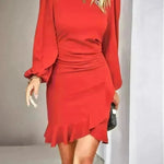 Women's Puff Long Sleeve Fashion Solid Color Bodycon Formal Dress Women Clothing - EX-STOCK CANADA