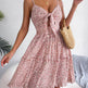 Spring And Summer Floral Bow V-neck Ruffled Large Swing Dress - EX-STOCK Canada