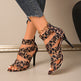 Women's Leopard Print Crisscross Strap Stiletto Heel Sandals-Open Toe High Heels For Party & Evening Wear 