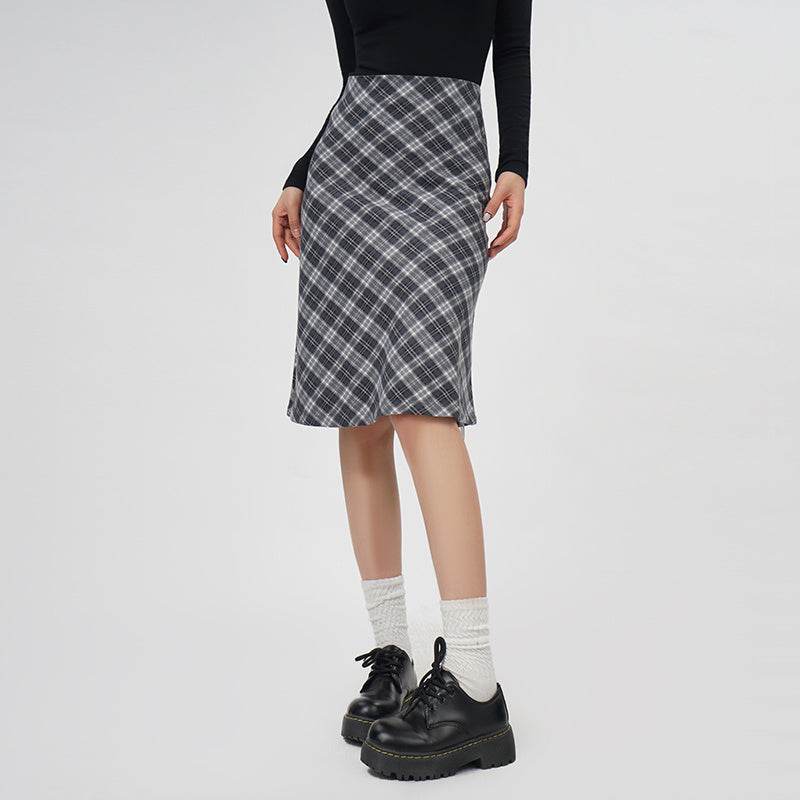 Plaid A- Line Skirt Women's High Waist student Midi Skirt - EX-STOCK Canada
