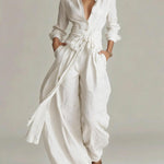 Long-sleeve shirt and wide-leg pants matching set