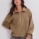Women's Half Zipper Pullover Long Sleeve Sweatshirt - EX-STOCK CANADA