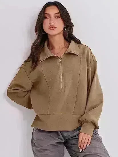 Women's Half Zipper Pullover Long Sleeve Sweatshirt - EX-STOCK CANADA