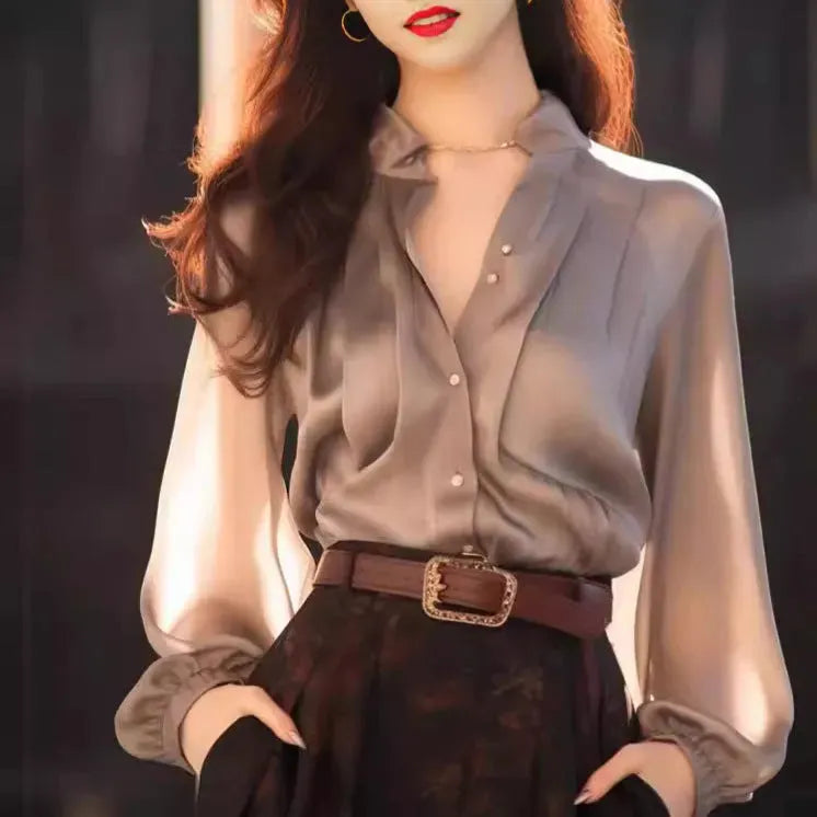 Chic And Beautiful Small Top Gray Blouse Shirt for Women - EX-STOCK CANADA