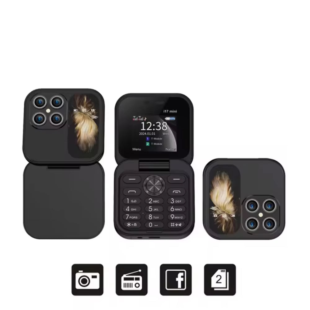 Black Mini Flip Phone – Dual SIM 2G Folding Mobile Phone with Camera, Multiple Colours