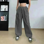 Women's Wide Leg Loose Plus Size Tether Straight Baggy Cargo Pants Women - EX-STOCK CANADA