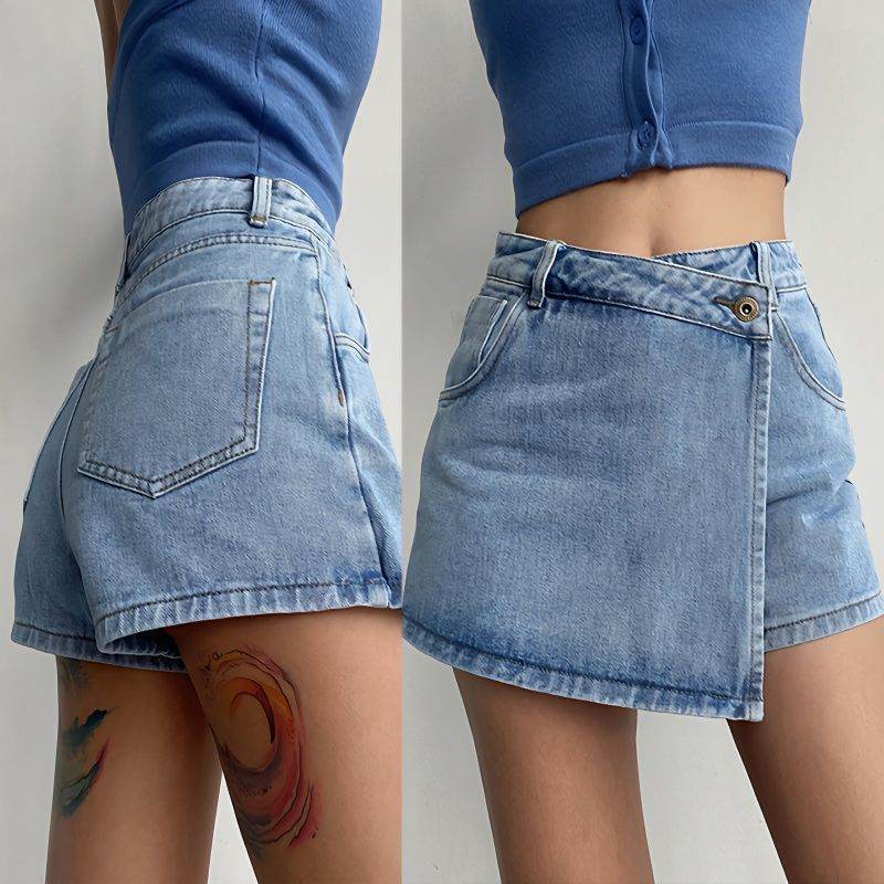 Elegant Anti-exposure Irregular Mini Denim Skirt - EX-STOCK Canada