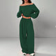 Women's Multi-Colour 2-Piece Off-Shoulder Loungewear Set, Cropped Long-Sleeve Top and Wide-Leg Pants, S–2XL