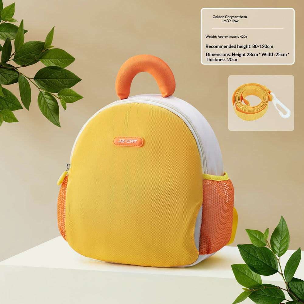 Yellow and orange backpack with plant leaves on a beige background Girls' Cute Cartoon Mini Backpack – Kindergarten & Toddler, Optional Fanny Pack, 3 Colours