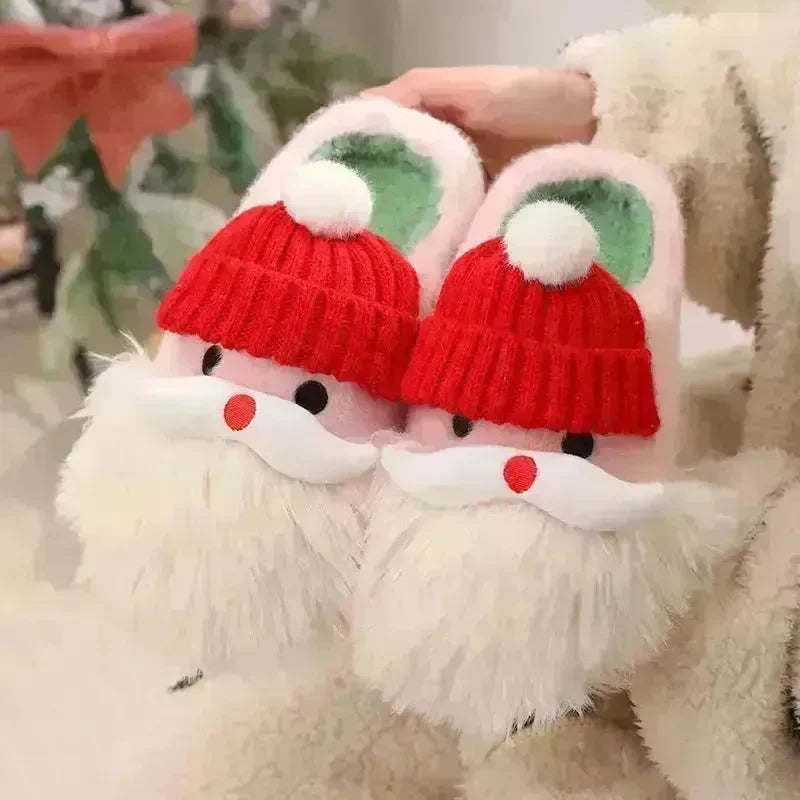 Cute Christmas Santa Claus Home Slippers Winter Warm Indoor Non-slip Floor Plush Shoes For Women - EX-STOCK CANADA