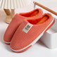Solid Color Striped Slippers For Women Thick-soled Anti-slip Indoor Warm Plush Home Shoes Couple Women Men Slipper Winter - EX-STOCK Canada