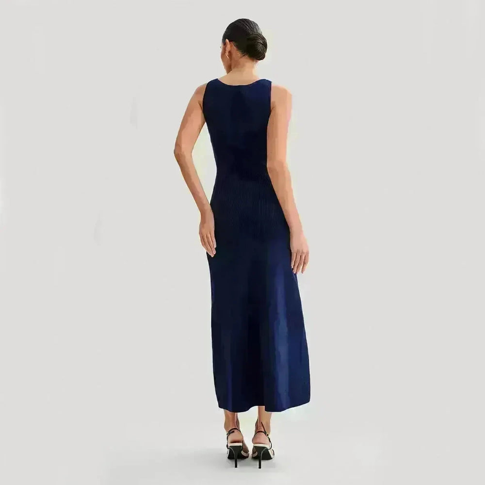 Elegant Knitted Sleeveless Dress With Single Breast Fashion Slim Round Neck Long Dresses Womens Clothing - EX-STOCK CANADA