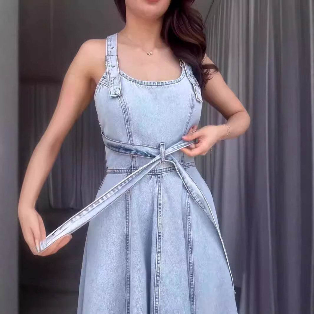 Sexy Denim Tied Spaghetti-strap Dress - EX-STOCK Canada
