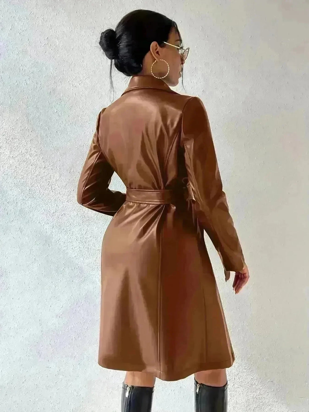 Fashionable Longline leather overcoat Jacket for women - EX-STOCK CANADA