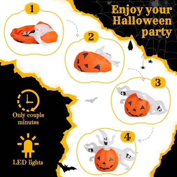 5.9 FT Halloween Inflatable Pumpkin Ghost Outdoor Decorations, Scary Blow Up Yard Decor With Built-in LED Lights For Holiday Party Yard Lawn Garden Decor Indoor Outdoor - EX-STOCK Canada