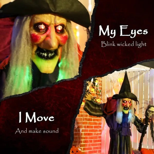 Animatronics Standing Witch, Voice-Activated Prop With Skull Staff & Flashing Eyes, Easy Setup Indoor, Orange EX-STOCK Canada 